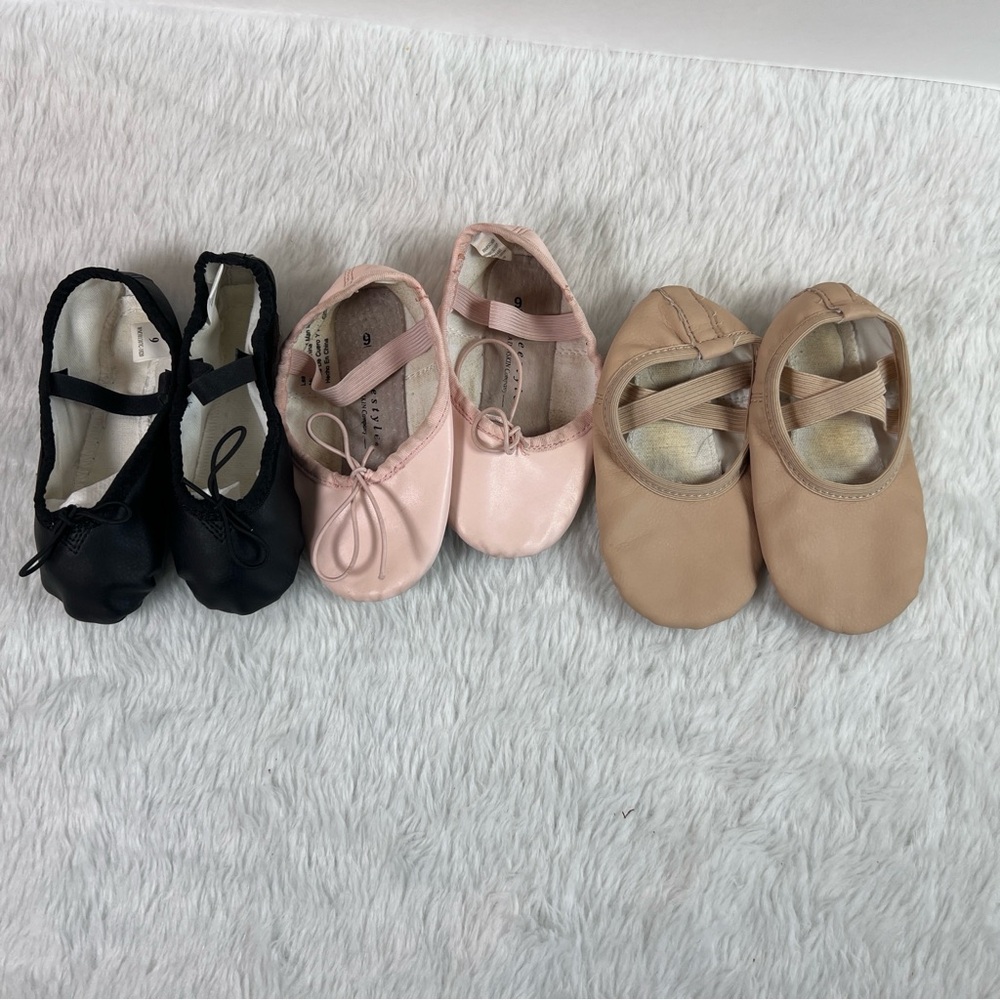Ballet Slippers Black, Pink and tan lot size 9